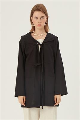 Kapüşonlu Kısa Ceket Siyah