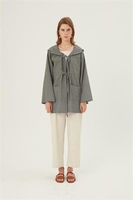 Kapüşonlu Kısa Ceket Yeşil