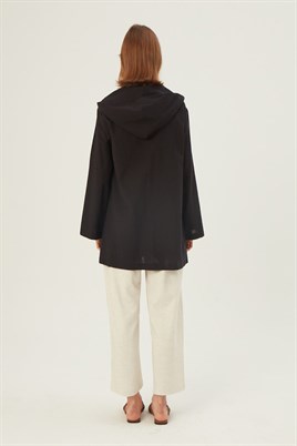 Kapüşonlu Kısa Ceket Siyah