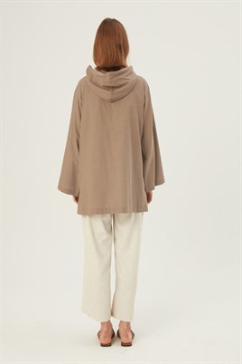 Kapüşonlu Kısa Ceket Camel