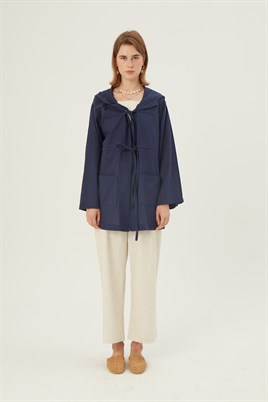 Kapüşonlu Kısa Ceket Lacivert