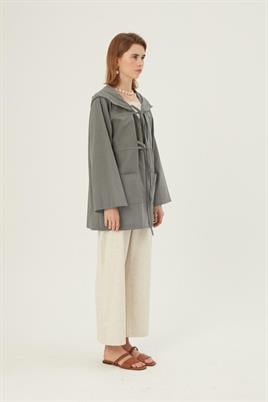 Kapüşonlu Kısa Ceket Yeşil