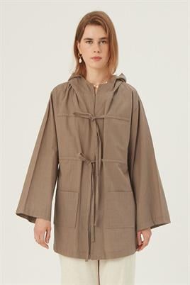 Kapüşonlu Kısa Ceket Camel