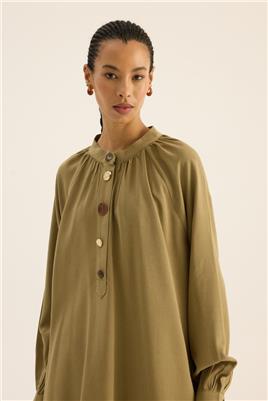 Karma Düğmeli Bluz Haki