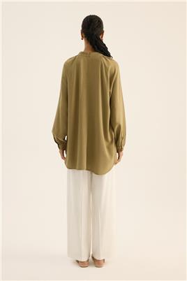 Karma Düğmeli Bluz Haki