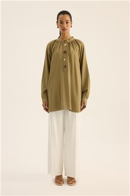 Karma Düğmeli Bluz Haki