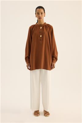 Karma Düğmeli Bluz Kiremit