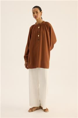 Karma Düğmeli Bluz Kiremit