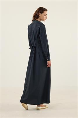 Kavisli Gold Düğmeli Elbise Lacivert