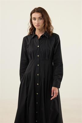 Kavisli Gold Düğmeli Elbise Siyah