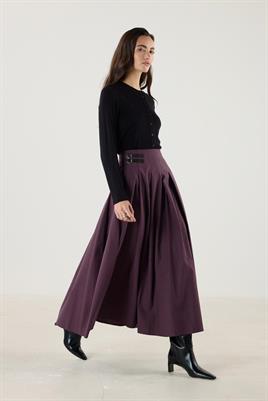 Kemer Aksesuarlı Pileli Etek Mürdüm