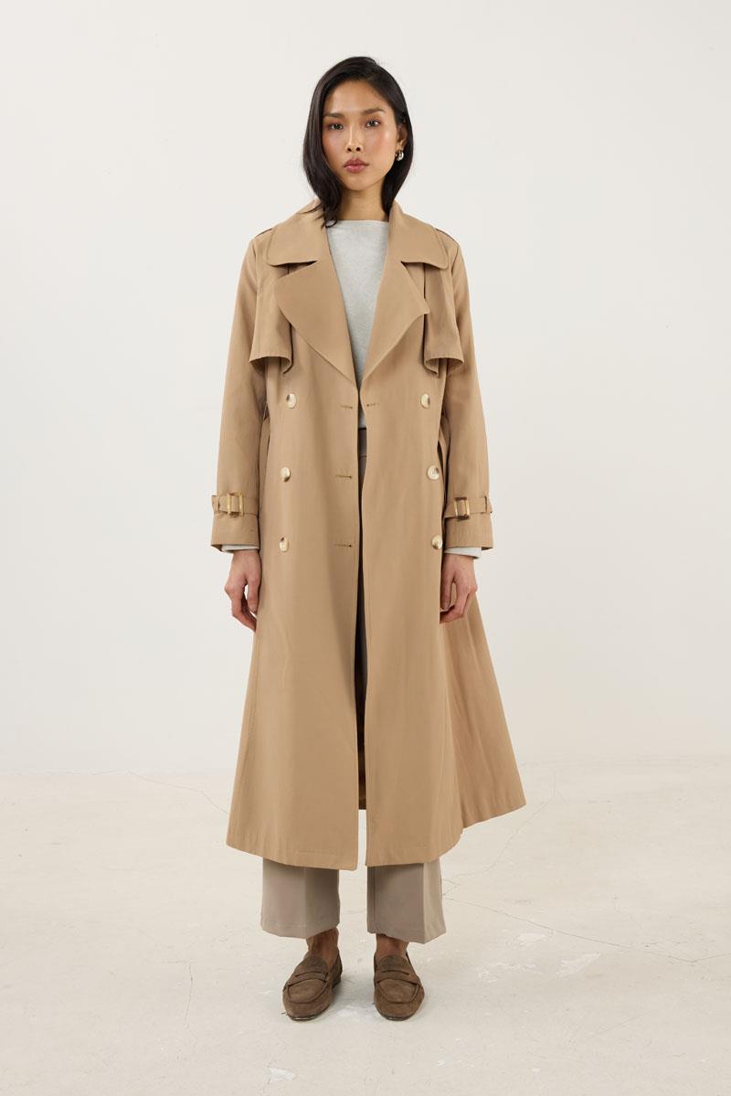 Kemer Tokalı Klasik Uzun Trençkot Camel