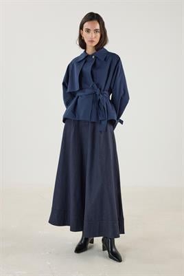 Kemerli Cepli Kısa Trençkot Lacivert