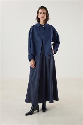 Kemerli Cepli Kısa Trençkot Lacivert