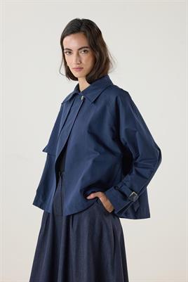 Kemerli Cepli Kısa Trençkot Lacivert