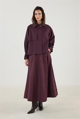 Kemerli Cepli Kısa Trençkot Mürdüm