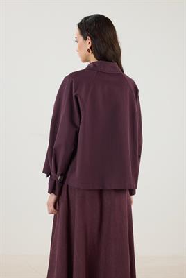 Kemerli Cepli Kısa Trençkot Mürdüm