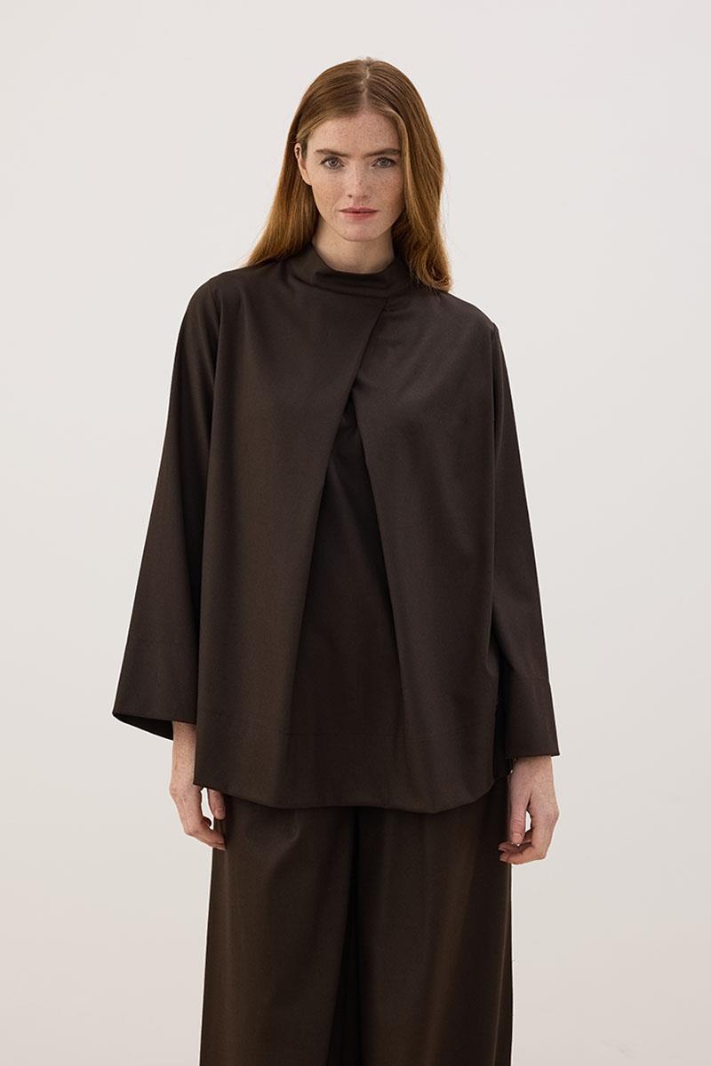 Kemerli Ön Pileli Bluz Acı kahve