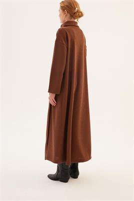 Kemerli Önü Çift Katlı Elbise Kahverengi