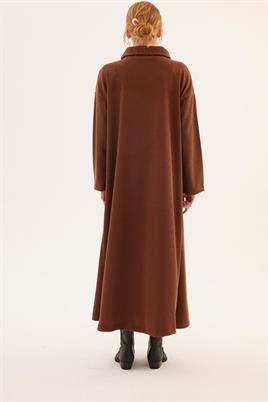 Kemerli Önü Çift Katlı Elbise Kahverengi