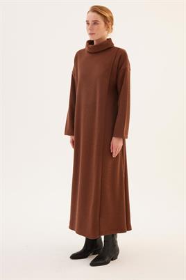 Kemerli Önü Çift Katlı Elbise Kahverengi