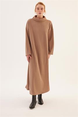 Kemerli Önü Çift Katlı Elbise Camel