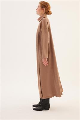 Kemerli Önü Çift Katlı Elbise Camel