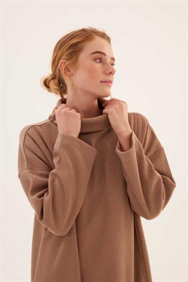 Kemerli Önü Çift Katlı Elbise Camel