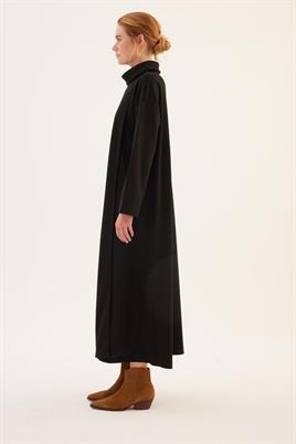 Kemerli Önü Çift Katlı Elbise Siyah