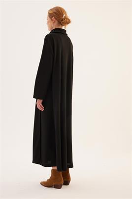 Kemerli Önü Çift Katlı Elbise Siyah