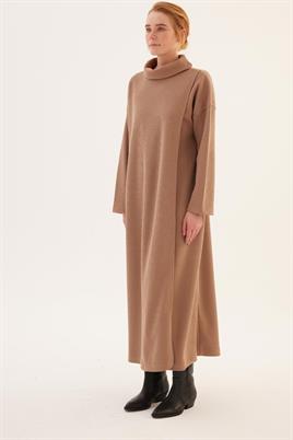 Kemerli Önü Çift Katlı Elbise Camel