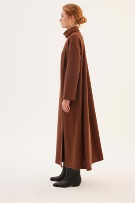 Kemerli Önü Çift Katlı Elbise Kahverengi