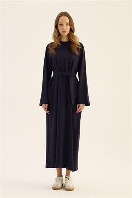 Kemerli Sweatshirt Elbise Lacivert