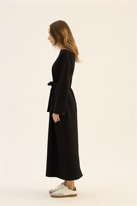 Kemerli Sweatshirt Elbise Siyah