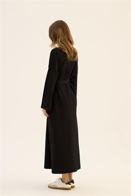 Kemerli Sweatshirt Elbise Siyah