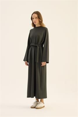 Kemerli Sweatshirt Elbise Haki