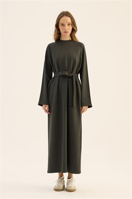 Kemerli Sweatshirt Elbise Haki