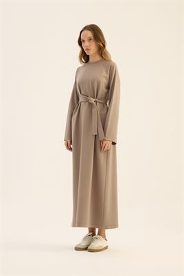 Kemerli Sweatshirt Elbise Koyu Vizon