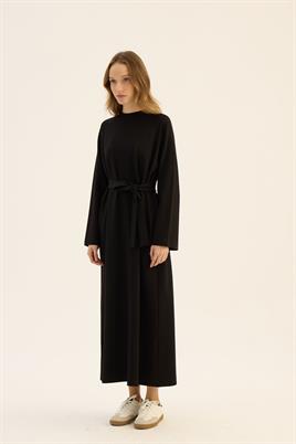 Kemerli Sweatshirt Elbise Siyah