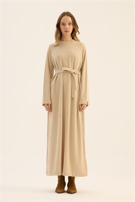 Kemerli Triko Elbise Taş