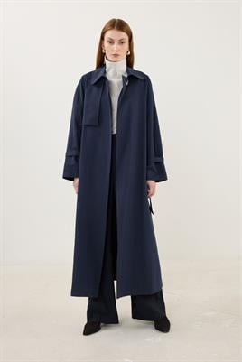 Kemik Tokalı Trençkot Lacivert