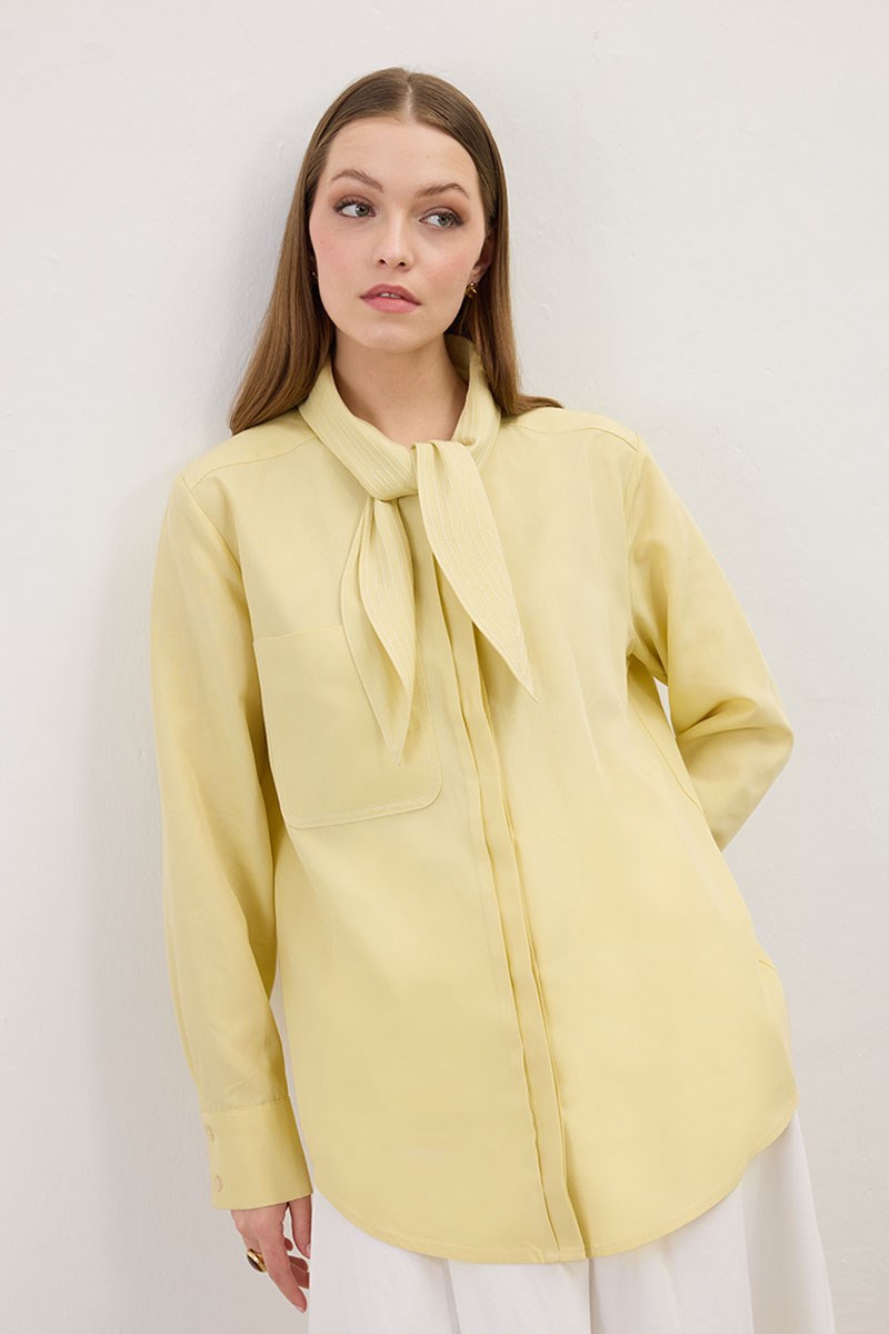 Kendinden Fularlı Gömlek Soft Sarı