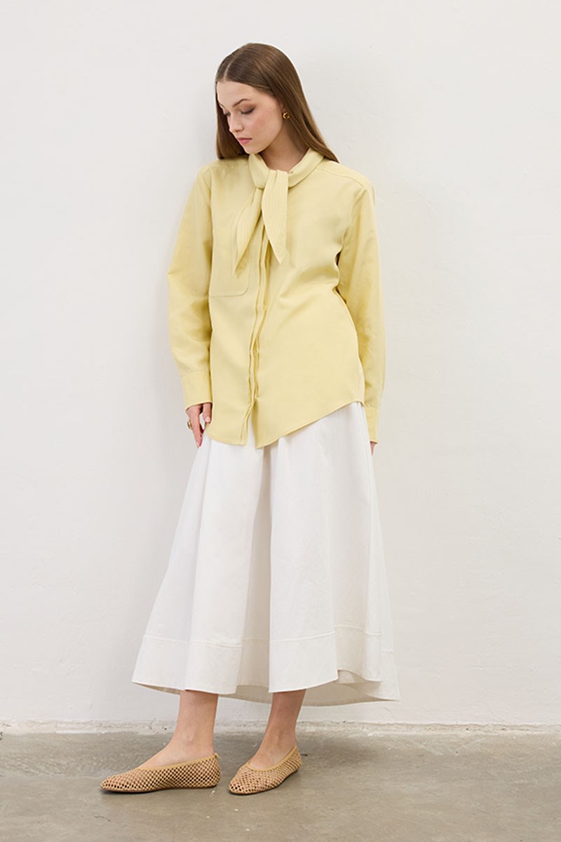 Kendinden Fularlı Gömlek Soft Sarı