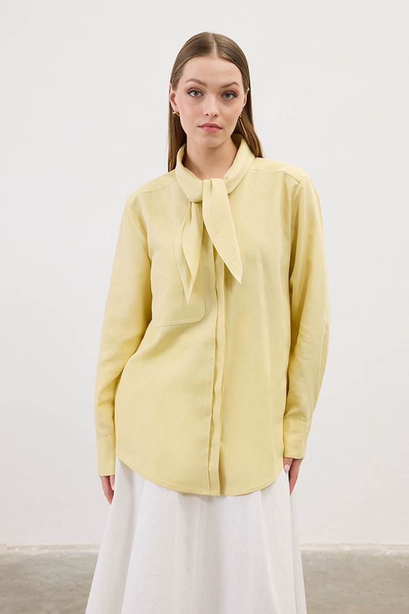 Kendinden Fularlı Gömlek Soft Sarı