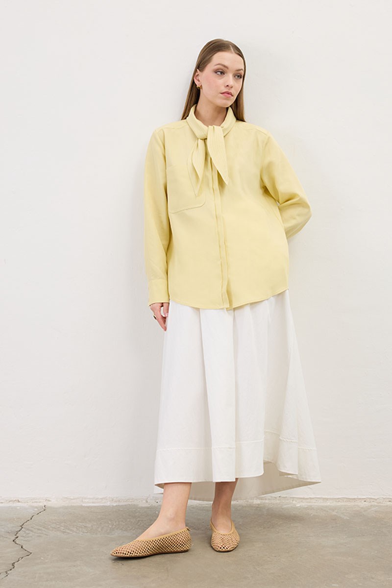 Kendinden Fularlı Gömlek Soft Sarı