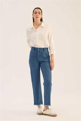 Kesik Paça Jean Açık mavi