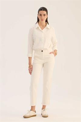 Kesik Paça Jean Beyaz