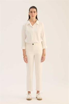 Kesik Paça Jean Beyaz