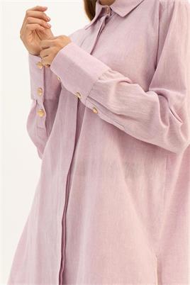 Lila Keten Gömlek, Bambu Şal, Cepli Beyaz Etek Kombin