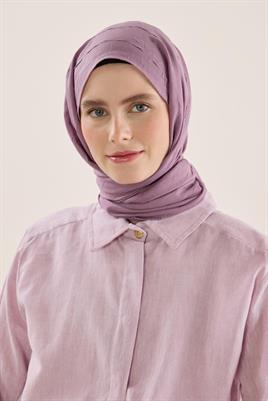 Lila Keten Gömlek, Bambu Şal, Cepli Beyaz Etek Kombin